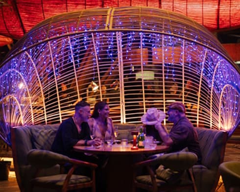 Interior view of Luna Beach Club at night